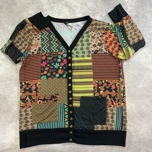 Lily By‎ Firmiana Womens 2XL Patchwork Snap Button Cardigan